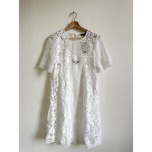 Lipsy womens Lace-Detail Shift Dress size 6 US in white $165